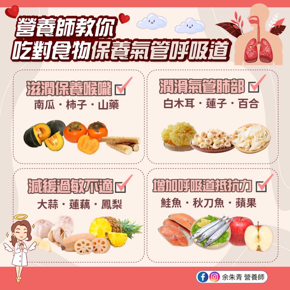 季節轉換溫差大，吃對食物保養氣管呼吸道  #營養師余朱青